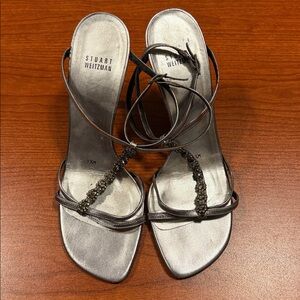 Stuart Weitzman Metallic Silver Heeled Sandals